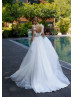 Double Straps Beaded Ivory Glitter Tulle Wedding Dress